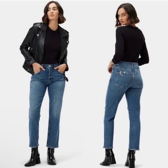 Agolde Kye Mid Rise Straight Crop Jean Distressed Stretch Denim Notion Wash 33 - Picture 1 of 16
